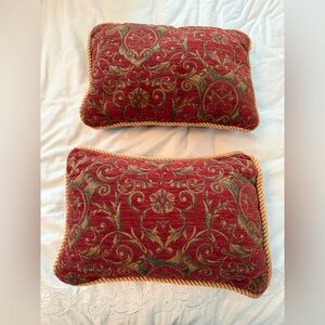 Pair of Dark Red and Gold Damask Decorative Throw Pillows